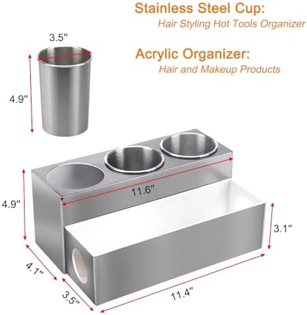 GFWARE Hot Hair Styling Tool Organizer with 3 Stainless Steel Cups, Silver - Image 7