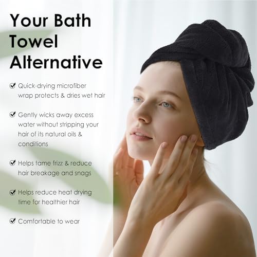 SINLAND Large Hair Drying Cap Hair Towel for Women 3 Pack Black - Image 5