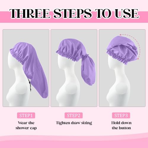 2 Pcs Large Shower Cap for Braids, Extra Long Shower Cap for Women Long Hair & Locs, Waterproof Hair Bonnets for Dreadlocks Drawstring Bath Caps for Women & Men (Pink, Purple) - Image 4
