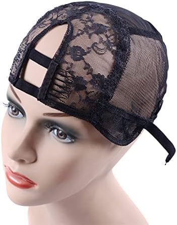YANTAISIYU 1Pc U Part Wig Cap Weaving Wig Cap with Elastic Band and 2 Hair Clips Front for Wig Making Hair Extensions Weft DIY (Black M) by YANTAISIYU