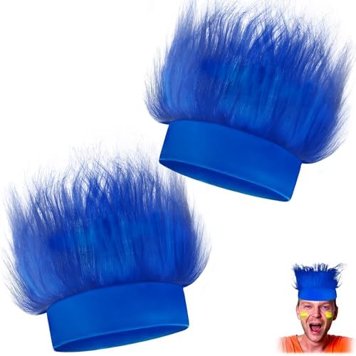 Novelty Place 2Pcs Blue Hairy Costume Headband - Fun and Fuzzy Crazy Hair Wig Troll Hair Costume Accessories - Perfect for Sports Parties, Costume, Cosplay, and Halloween - Fit Kids, Teens and Adults by NoveltyPlace