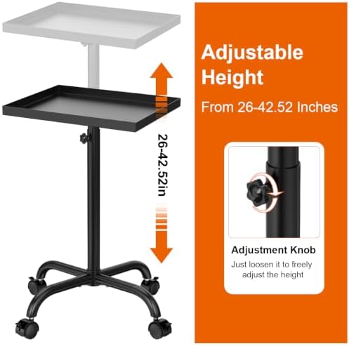 Salon Tray Cart Tattoo Tray Rolling Cart, Service Rolling Tray, Height Adjustable Styling Tray, Storage Tray Trolley for Beauty Salon Clinic Spa (Black) - Image 3