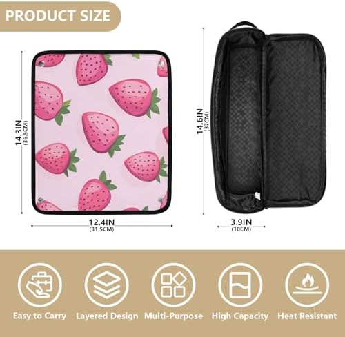 Hair Tools Travel Bag with Heat Resistant Mat Detachable 2-in-1 Curling Iron Travel Case Hot Tools Organizer for Straightener Flat Iron Pink Strawberries - Image 4
