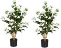 Romantic Season 2Pack Artificial Camellia Tree 3FT, White Faux Camellia Plant Fake Potted Camellia Flower Tree Plastic Camellia Tree for Modern Home Office Living Room Floor Décor Indoor by RomanticSeason