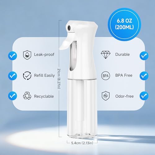 3 Pack Continuous Spray Bottle for Hair, 6.8 OZ Ultra Fine Mister Sprayer - Image 2