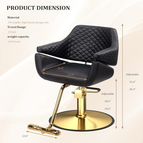 OmySalon Barber Chairs for Barbershop Black and Gold Styling Chair, Salon Chair for Hair Stylist Heavy Duty Hydraulic Pump, 360°Swivel with Footrest, Hairdressing Home Beauty Spa Braiding Equipment - Image 3