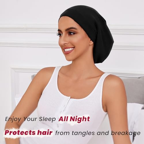 ZHENSILK Silk Bonnet for Sleeping Women, Adjustable Silky Satin Lined Sleep Cap, Silk Hair Wrap Slouch Beanie Hat - Image 2