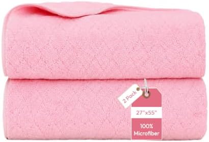 JML Bath Towels with Hanging Loop, 2 Pack, 27x55 in, Microfiber, Pink by JML