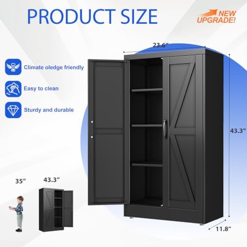 GAIOUS 43.3'' Tall Kitchen Pantry Cabinet, Black Metal Storage Cabinet - Image 2