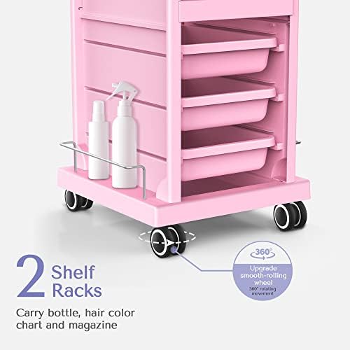 TASALON 6-Tray Multipurpose Rolling Salon Storage Cart, Pink - Image 4