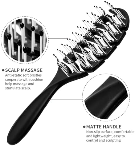 Detangler Hairbrush, Soft Bristle Detangling Brush for Straight, Wavy, Curly and Fine Hair, Dry and Wet, Quick Smoothing for Women and Men（Black） - Image 3