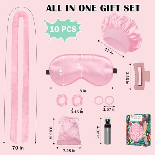 Gwabee Satin Heatless Curls Overnight Hair Curlers to Sleep In Hair Curler Rollers No Heat Hair Wrap for Curls Headband, 70" Satin Heatless Curling Rod Set for Women Long Waves Hair Volume-Pink 10PCS - Image 5