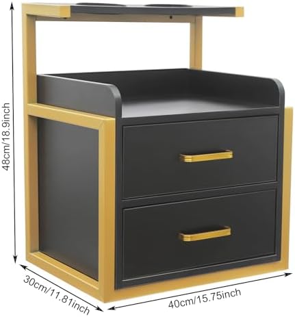 Bepritm Suspended Salon Station, Wall Mounted Salon Cabinet with 2 Drawers & Hair Dryer Stand, Wall Mounted Salon Storage Cabinet for Hair Salon, Bathroom, Bedroom (Gold+Black) - Image 3