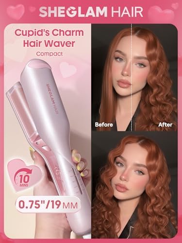 SHEGLAM Pink Beach Wave Hair Waver 0.75 inch - Lightweight Dual Voltage Crimper for Women, Smart Timer Double Barrel Tool with Adjustable Temps & Anti-Scald for Mermaid Waves on Short Hair - Image 2