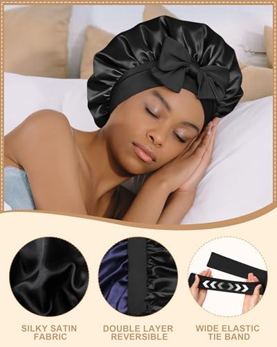 AWAYTR Double Layer Satin Bonnet for Women, Reversible Sleep Hair Wrap - Image 6