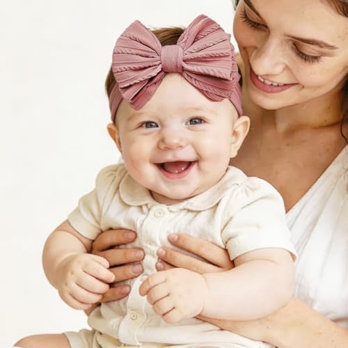 Baby Bows Headbands Soft Nylon Handmade Hair Accessories for Newborn Infant Toddler Kids (Pink, Large) - Image 3