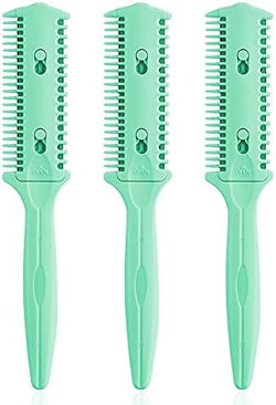 Soft 'N Style Haircut Razor Comb, 3 Pack - Double Sided Razor Hair Styling Scissors Comb, Split Ends Trimmer Styler for Thin and Thick Hair (Green, Metal, F, 3 Count) by Soft+%27N+Style