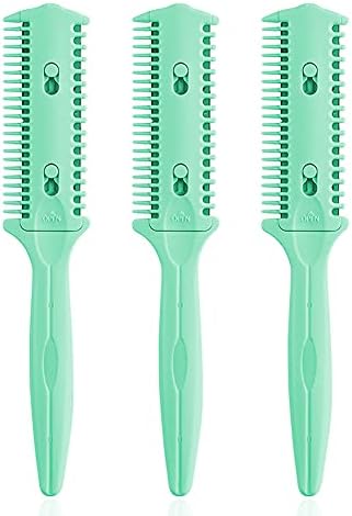 Soft 'N Style Haircut Razor Comb, 3 Pack - Double Sided Razor Hair Styling Scissors Comb, Split Ends Trimmer Styler for Thin and Thick Hair (Green, Metal, F, 3 Count) by Soft+%27N+Style