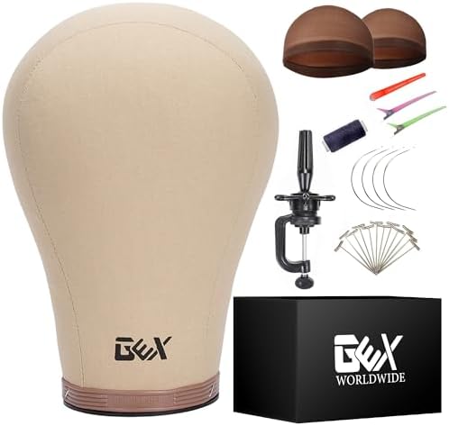 GEXWORLDWIDE GEX 20"-24" Cork Canvas Block Head Mannequin Head Wig Display Styling Head With Mount Hole (Light Brown, 21") by GEXWORLDWIDE