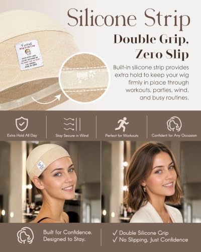 Wide Wig Grip Cap with Silicone Strip, 2-in-1 Non Slip Wig Holder for Lace Front Wigs, Cream, 1 Piece - Image 3