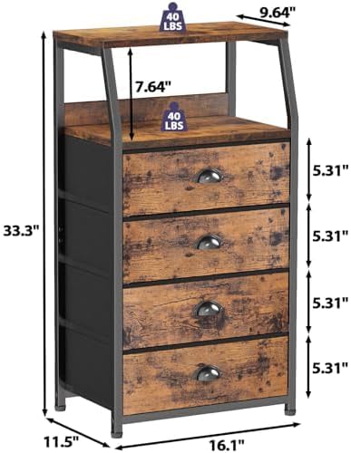 Furnulem Tall Night Stand, Bedside Table for Bedroom, Small Fabric Dresser - Image 3