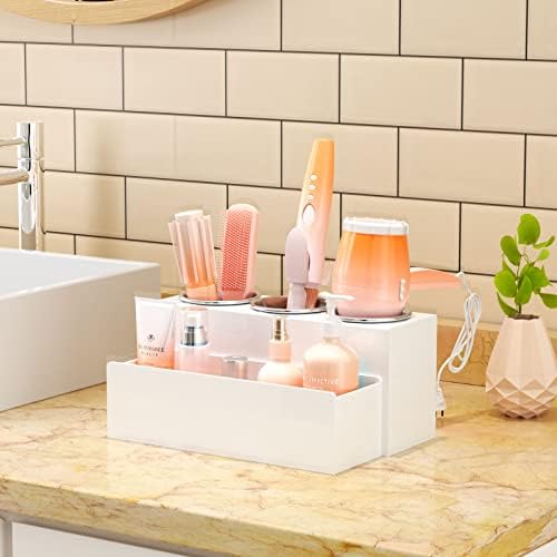 NIUBEE Acrylic Hair Tool Organizer,Hair Blow Dryer Holder with 3 Cups,White - Image 3
