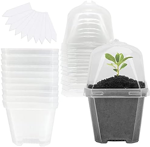 10 Packs Clear Plant Nursery Pot with Humidity Dome, Plastic Gardening Pot by EBaokuup
