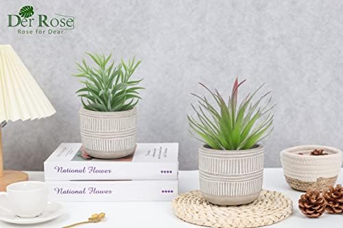 Der Rose 2 Pack 8.5" Fake Succulents Plants in Ceramic Pots for Boho Decor - Image 3
