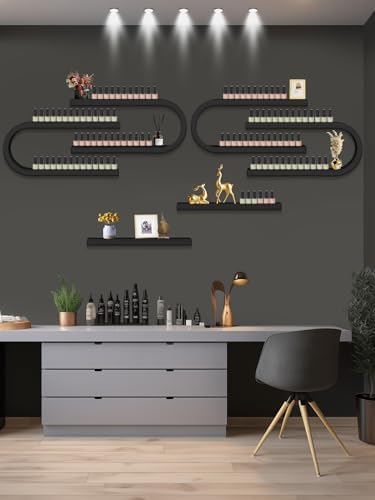 EBANKU 6PCS U Shape Nail Polish Racks Heavy Duty Nail Shelfs for Wall Nail Polish Display Rack Cosmetic Display Cases Nail Polish Organizer Wall Shelf for Home Spa Nail Salon(Black) - Image 2