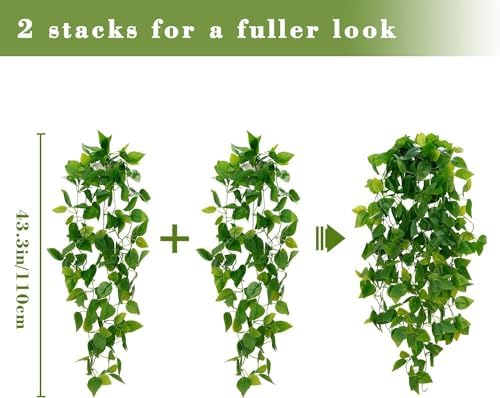 BLEUM CADE Fake Hanging Plants, 8pcs Artificial Pothos Vines Greenery for Wall Home Living Room Office Indoor Outdoor Decor (No Baskets) - Image 2