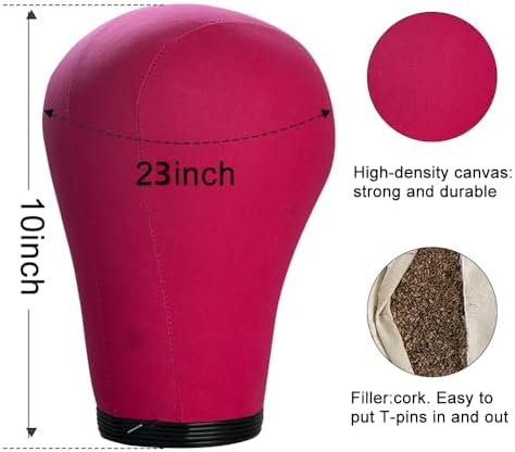 23inch Cork Canvas Block Head Mannequin Head Wig Display Styling Head- (23inch Rosy) - Image 3