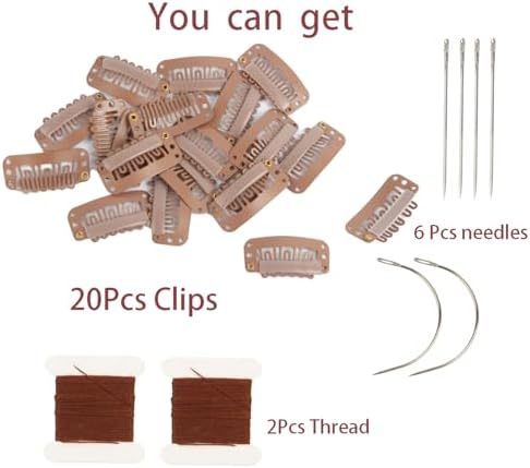 20 Pieces Hair Extension Clips, Light Brown Wig Clip with Needle and Thread - Image 4