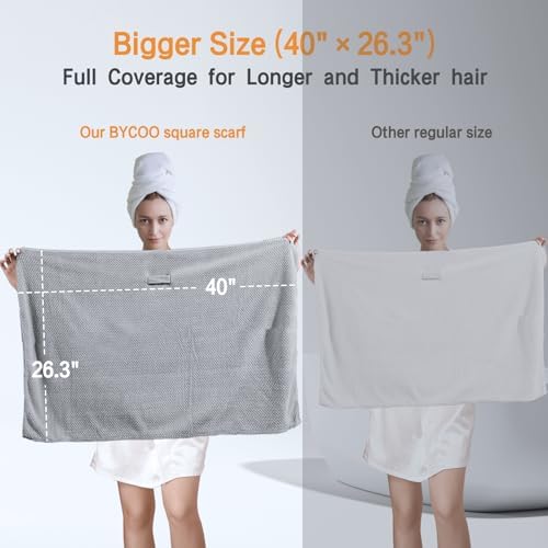 Large Microfiber Hair Towel Wrap for Women, Anti Frizz Hair Drying Towel with Elastic Strap, Fast Dry | Super Absorbent | Quick Dry Hair Turban for Wet, Curly, Long & Thick Hair -Gray - Image 2