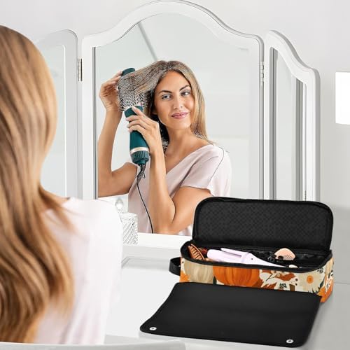 Hair Tools Travel Bag with Heat Resistant Mat Detachable 2-in-1 Curling Iron Travel Case Hot Tools Organizer for Straightener Flat Iron Beige Pumpkin Flower - Image 6