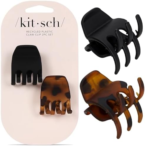 Kitsch Eco-Friendly Medium Claw Clips - Black & Tortoise, 2pcs by Kitsch