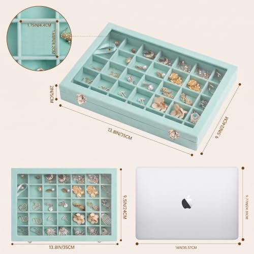 Frebeauty 35 Grid Earring Organizer,Velvet Jewelry Tray with Clear Lid - Image 3