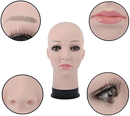 BHD BEAUTY Bald Mannequin Head Beige Female Professional Cosmetology for Wig Making, Display wigs, eyeglasses, hairs with T pins 21'' - Image 5