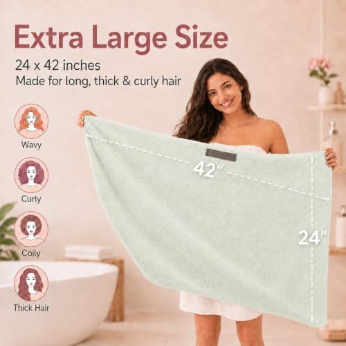 Large Microfiber Hair Wrap Towel for Women, Quick-Dry (Sage Green) - Image 3