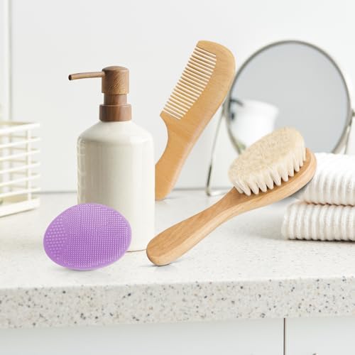 Baby Hair Brush and Comb Set for Newborns & Toddlers | Wooden Baby Brush Set with Soft Goat Bristles l Wood Comb l Purple Cradle Cap Brush| Ideal for Cradle Cap (3 Piece) - Image 5