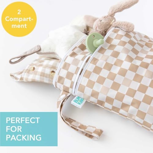 Bumkins Waterproof Wet Dry Bag for Baby, Travel, Swim Suit, Cloth Diapers, Pump Parts, Pool, Beach, Gym Clothes, Toiletry, Hook to Stroller, Daycare, Zipper Reusable Wetdry Packing Pouch, Beige Check - Image 2