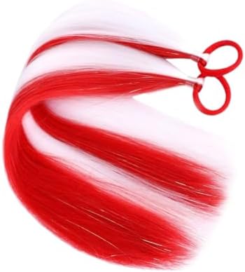 Red/White Ponytail Tinsel for Girls Hair Accessories Synthetic Tinsel Extensions With Rubber Band Christmas Festival Halloween Party Daily Crazy Days Hair Pieces 20inch 2pcs/lot - Image 3