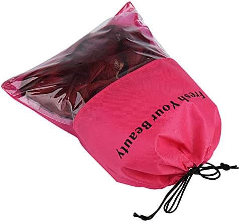 10 Pieces Wig Bags Hair Extension Storage Holder with Drawstring Hairpieces Ponytail Carrier Case Portable Dust Covers Large Size for Bundles, Wigs Tool, Gift and Travel (Large,Rose red) - Image 7