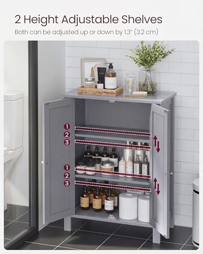 VASAGLE Bathroom Floor Storage Cabinet,2 Adjustable Shelves,Dove Gray - Image 4