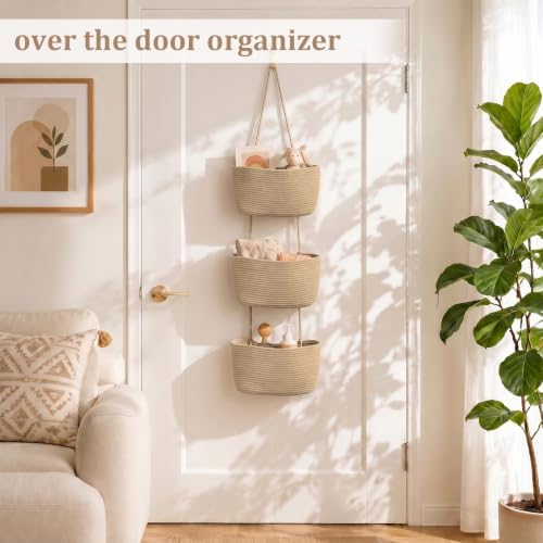 TeoKJ Over the Door Hanging Storage Basket Woven 3 Tier Wall Organizer Jute - Image 2