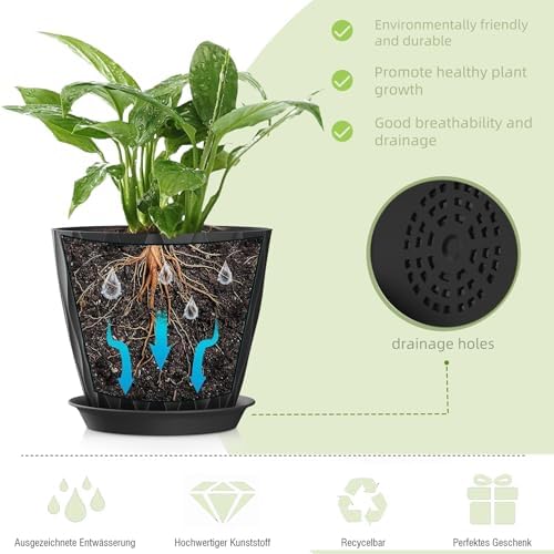 7 Inch Plant Pots 5 Pack, Flower Planters with Drainage Holes and Trays,Plastic Pots for Indoor Outdoor Plants,Black - Image 3