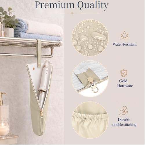 Hot Tools Travel Bag with Heat Resistant Mat, 2-in-1 Hair Tools Organizer Bag for Curling Iron, Flat Iron, Portable Holder & Mat with Cord Pocket for Home Travel(Beige) - Image 5