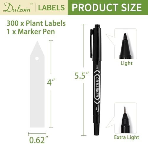 Dalzom® 300Pcs 4" Plant Labels with Marker Pen, Waterproof Plastic Plant Tags for Outdoor Seedlings Vegetable Garden Signs Markers Label Stakes (White) - Image 2