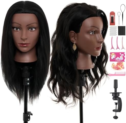 20-22" Mannequin Head,100% Real Human Hair Mannequin Head, Braiding Cosmetology Manikin Doll Head for Hair Styling Training with Table Clamp,Braiding Set(Light brown) Hair Extensions by NeverlandBeautyHealth