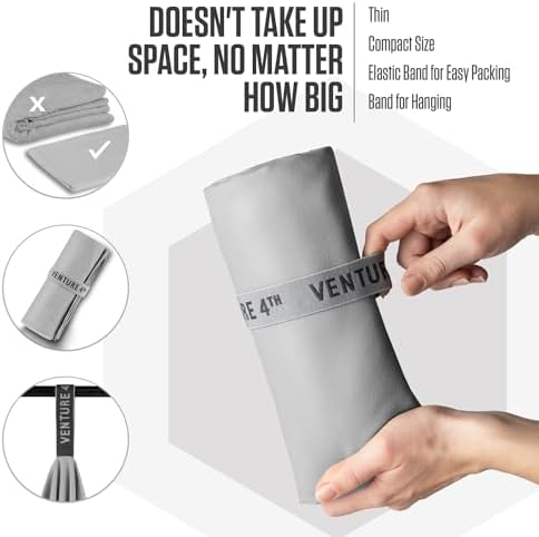 VENTURE 4TH Quick Dry Microfiber Towel for Camping & Gym -Light Gray Medium - Image 7