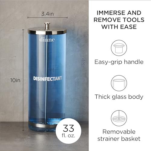Diane Glass Disinfectant Jar for Sterilizing Hair Salon Shears, Combs, Barber Cleaning Supplies, Clippers, and Nail Tools – Large - 10” Tall x 3.4” Wide – 33 Fl Oz Capacity - Image 2
